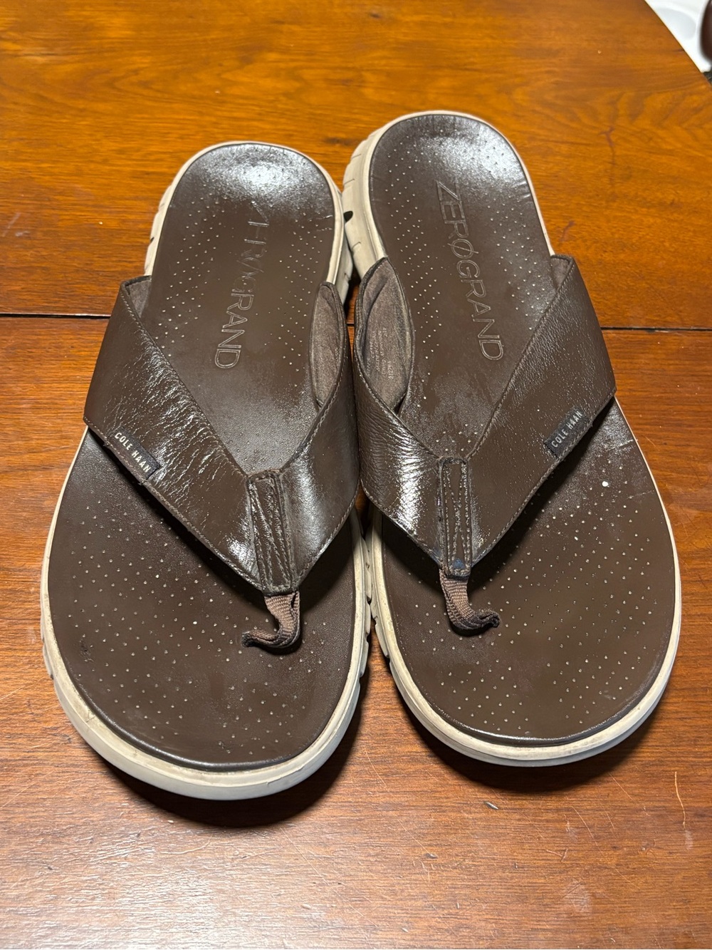 Cole Haan Men’s Zerogrand Leather Thong Sandals Java Brown Size 13M Style C23981
